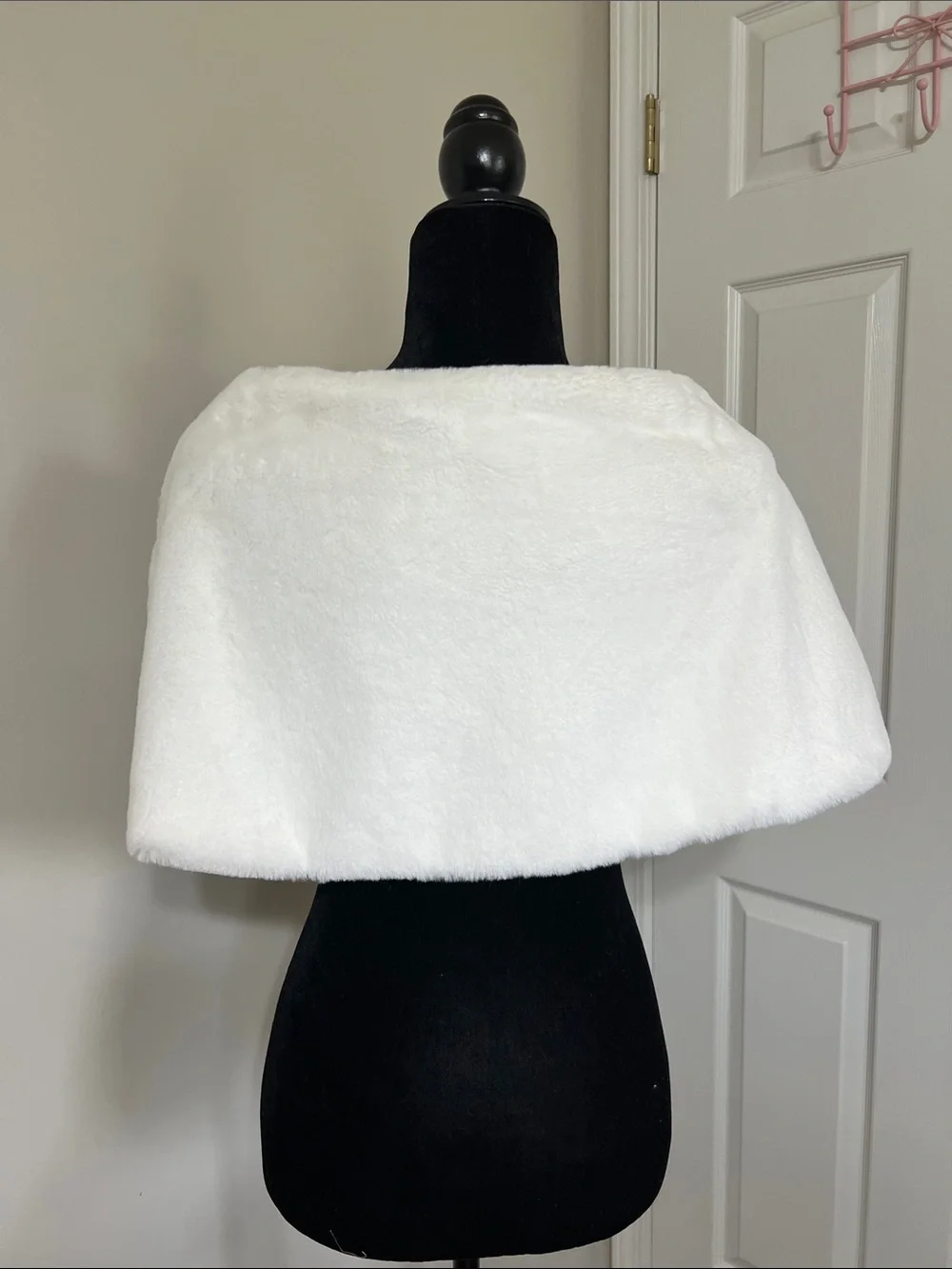 MSK White Faux Fur Bridal Wrap with Silver-Tone Brooch
